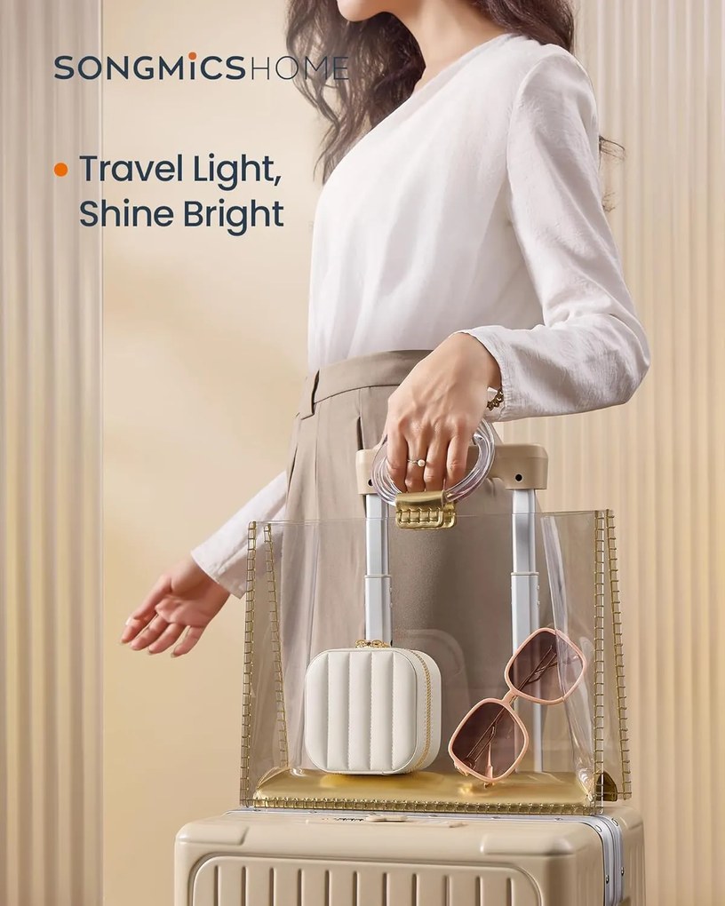 Utazó ékszertok, kis ékszerdoboz-rendező tükörrel, 10,5 x 6 x 10,5 cm,felhő fehér