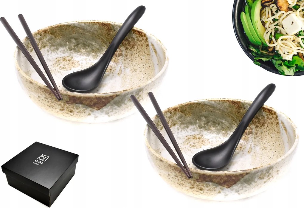 2 db-os tál szett kanállal és pálcikákkal Ramen Hikari 20 cm Box