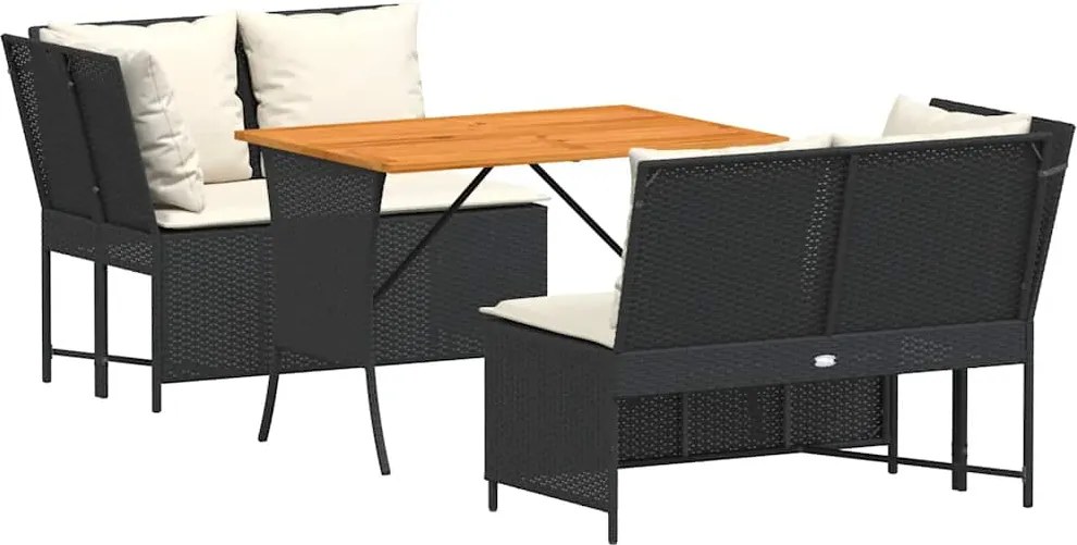vidaXL 3 részes fekete polyrattan kerti ülőgarnitúra párnával