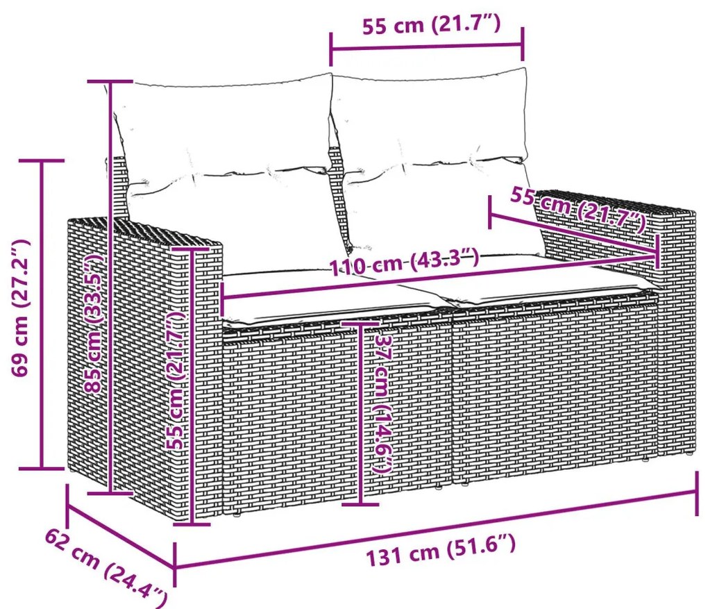 13 darabos kerti sofa szett párnákkal Bézs Poli Rattan Akácia, 3 darabos kerti étkező szett párnákkal Bézs Poli Rattan Akácia