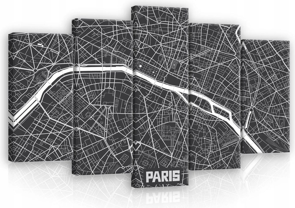 Vászonkép 100x60 Párizs térkép fekete-fehér minimalizmus geometrikus absztrakt