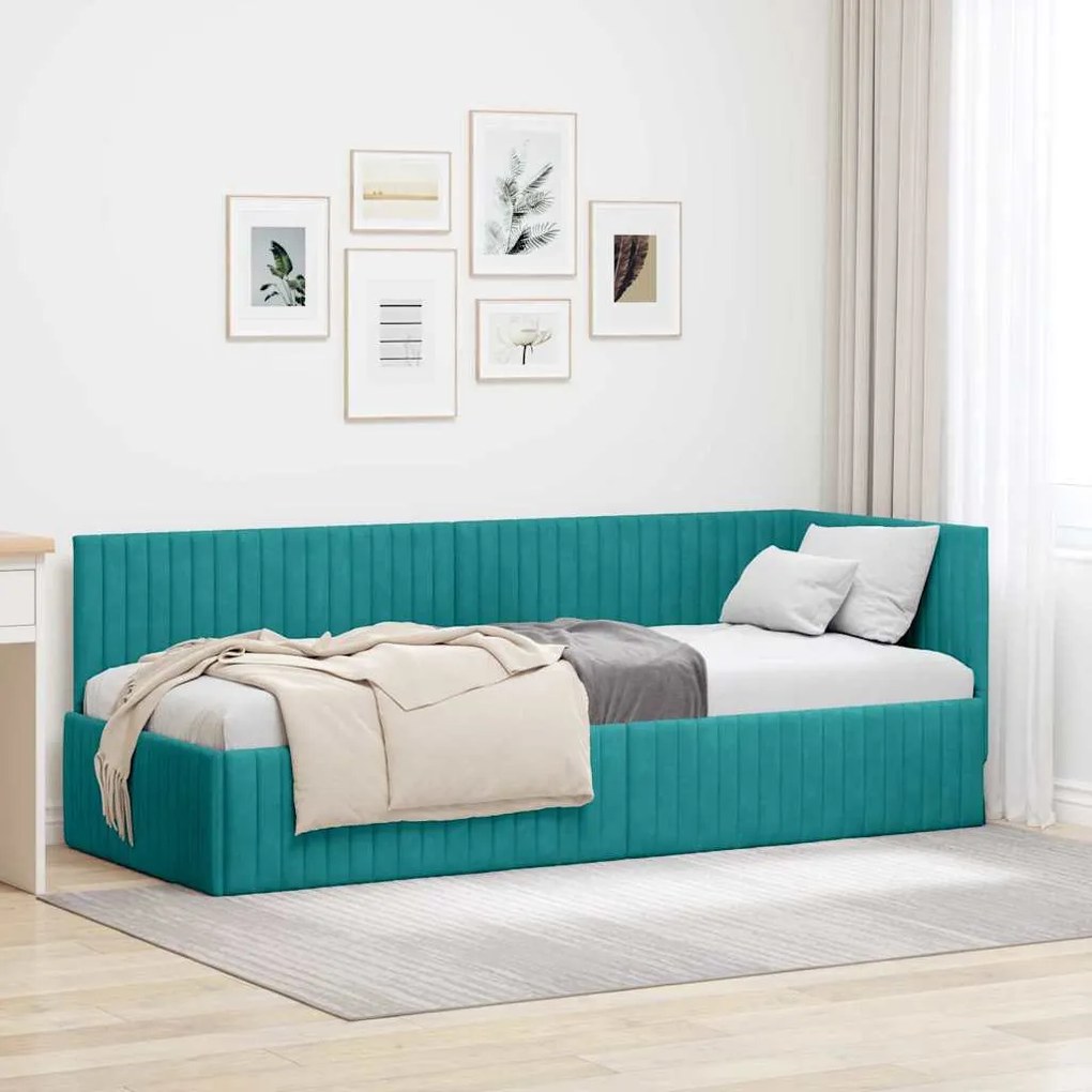 Sarokágy keret fejtámlával Türkiz 80 x 200 cm Bársony