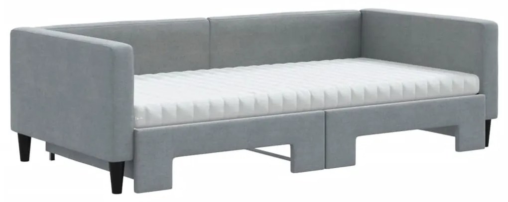 világosszürke kihúzható szövet heverő matracokkal 100 x 200 cm