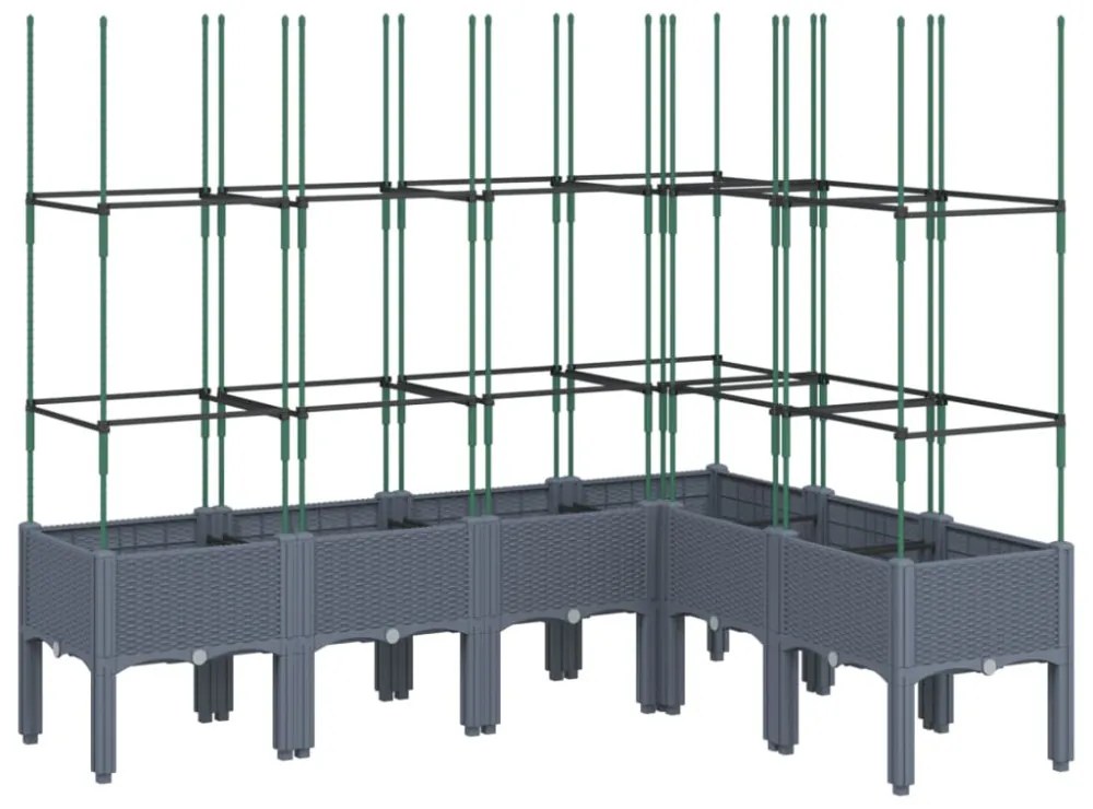 kékszürke PP rácsos kerti ültetőláda 160 x 120 x 142,5 cm