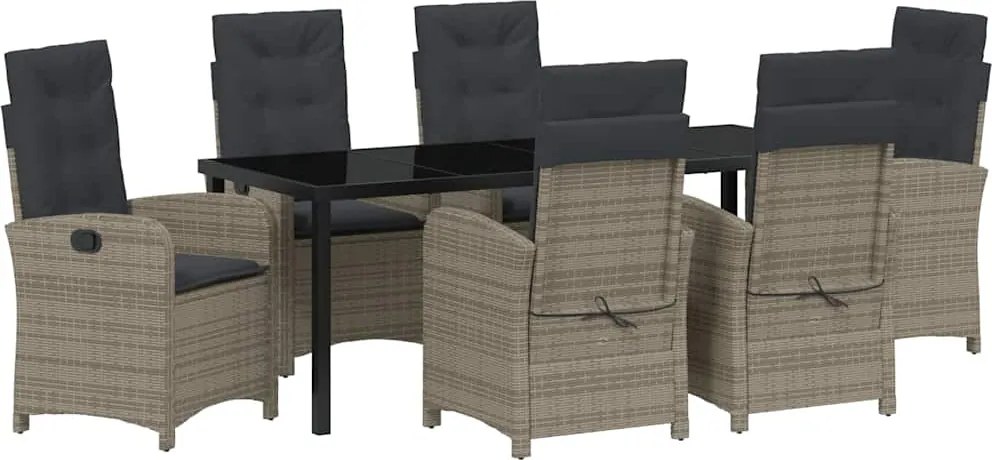 vidaXL Kert étkező szett párnával 7 pcs Szürke polirattan