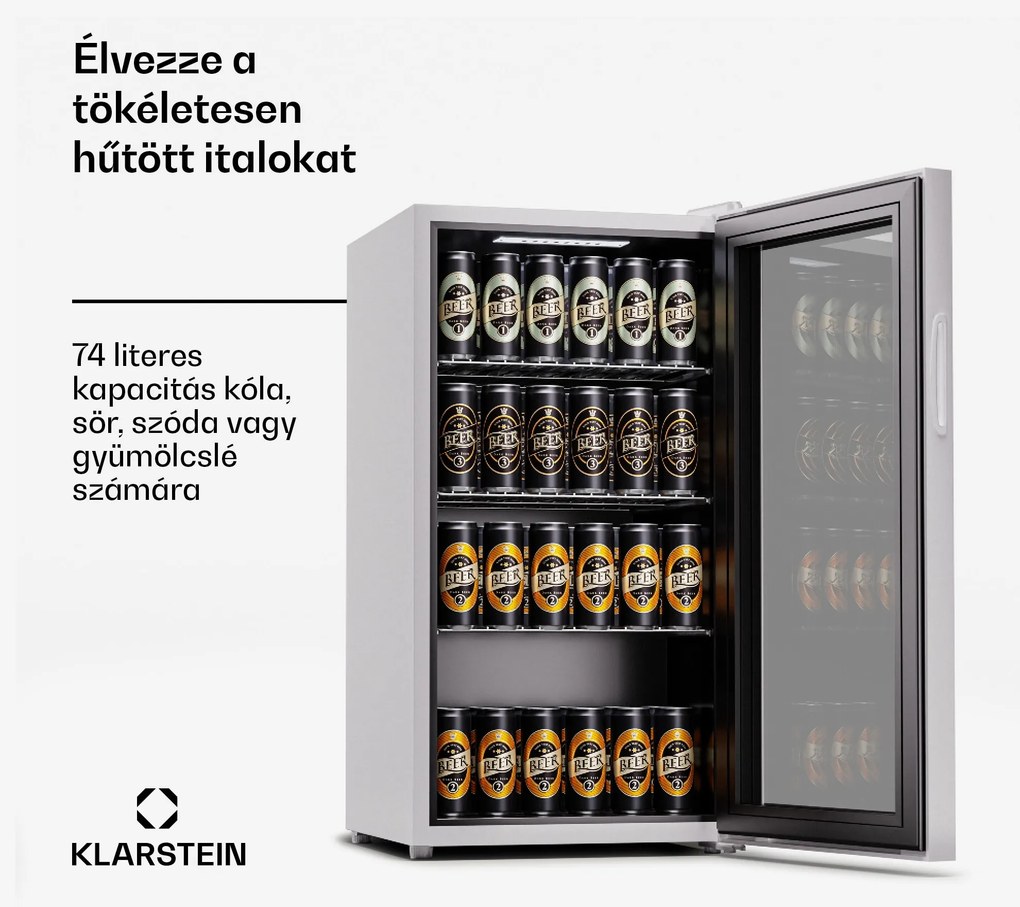 Klarstein Beersafe 74 Slim, hűtőszekrény, 74 liter, 3 polc, panorámás üvegajtó