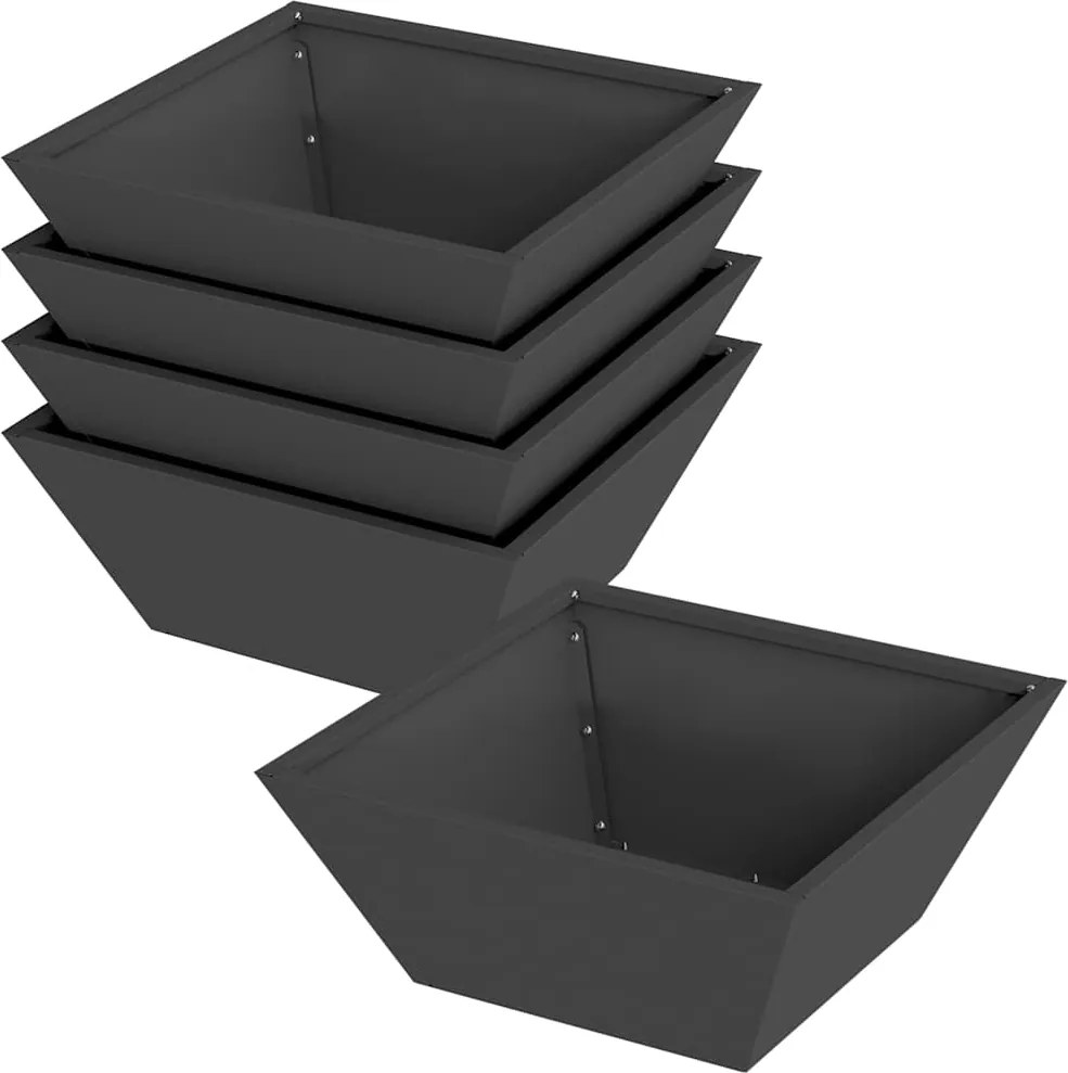 vidaXL Kerti cserép 5 pcs Fekete 40 x 40 x 15 cm