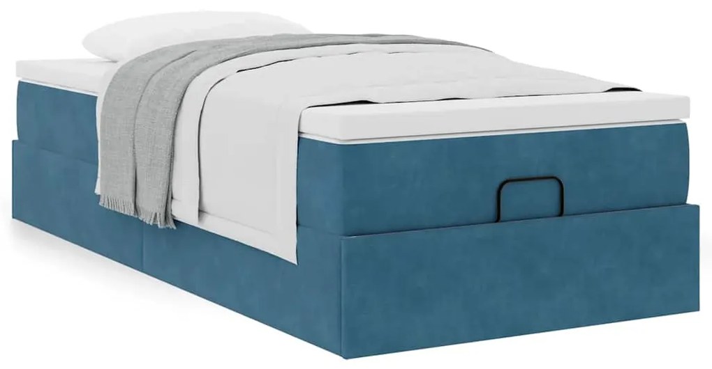 Ottomán ágykeret matraccal sötétkék 90x190cm bársony