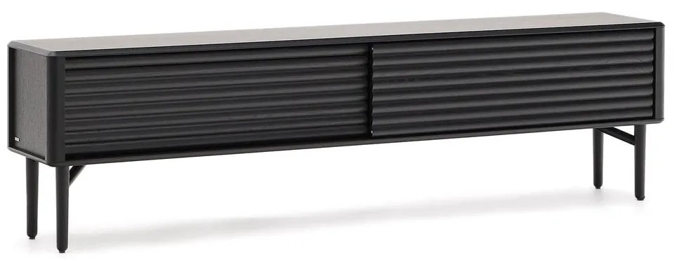 Fekete TV-állvány tölgyfa dekorral 200x57x35 cm Lenon – Kave Home