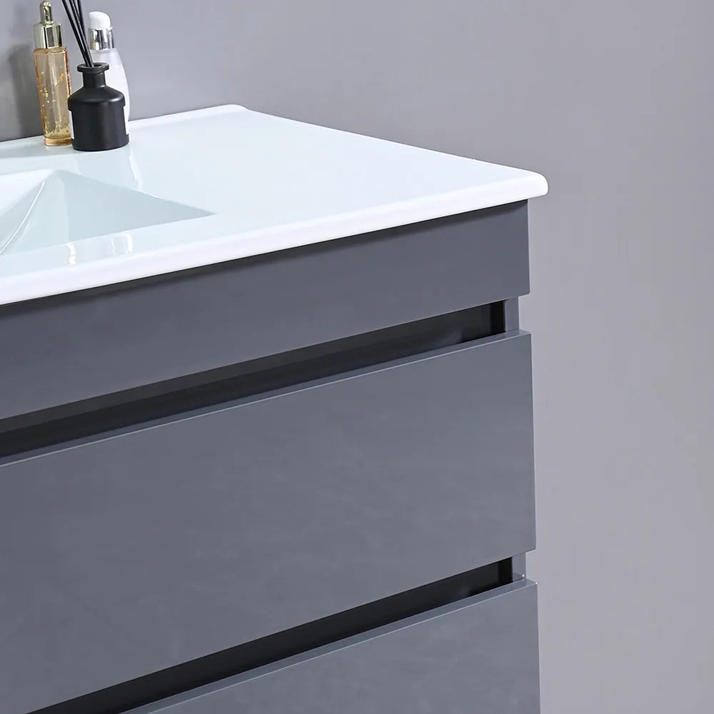 Cube 100 alsó fürdőszobabútor kerámia mosdóval 2 fiókos antracit szürke