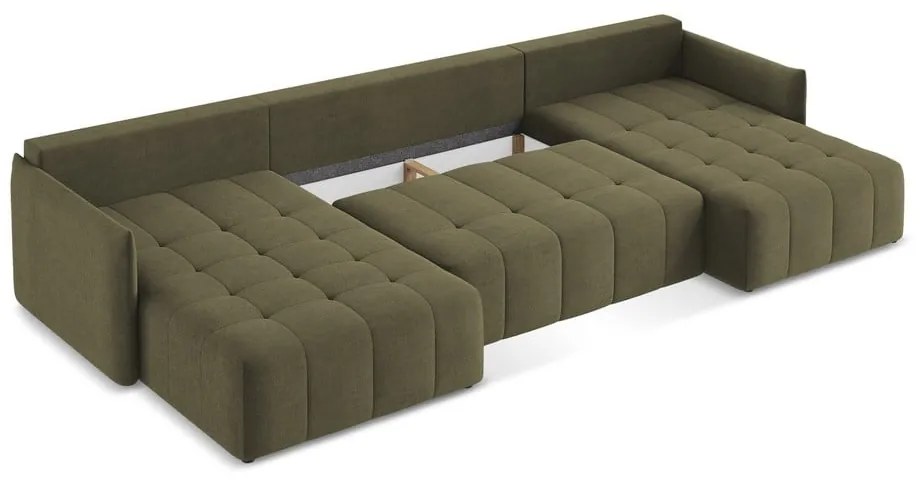 Khaki kinyitható-tárolóhelyes (U alakú) sarokkanapé Moku – Makamii