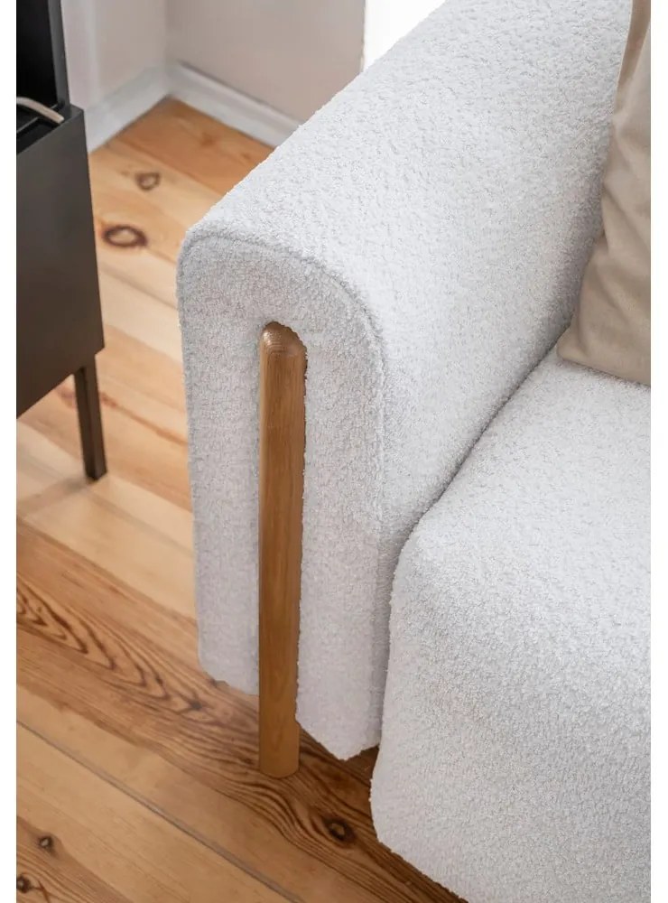 Szürke buklé kinyitható-tárolóhelyes kanapé 244 cm Arcadova – ELTAP