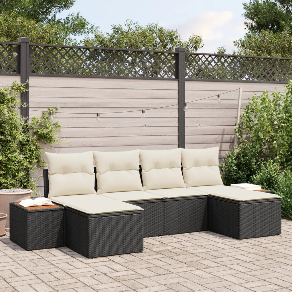 6 darabos kerti kanapé szett párnával Fekete Poly Rattan Akácia