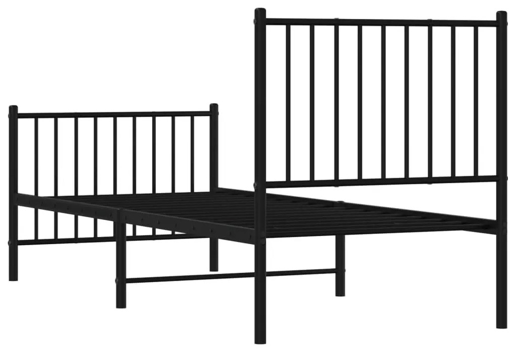 fekete fém ágykeret fej- és lábtámlával 75 x 190 cm