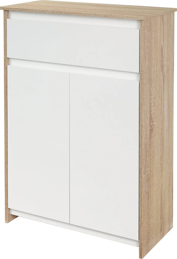 Kleankin Fürdőszoba Kiegészítő Szekrény 1 Fiókkal és 2 Ajtóval - Modern Stílusú Fürdőszobai Szekrény 60x30x90 cm Fehér és Natúr | Aosom