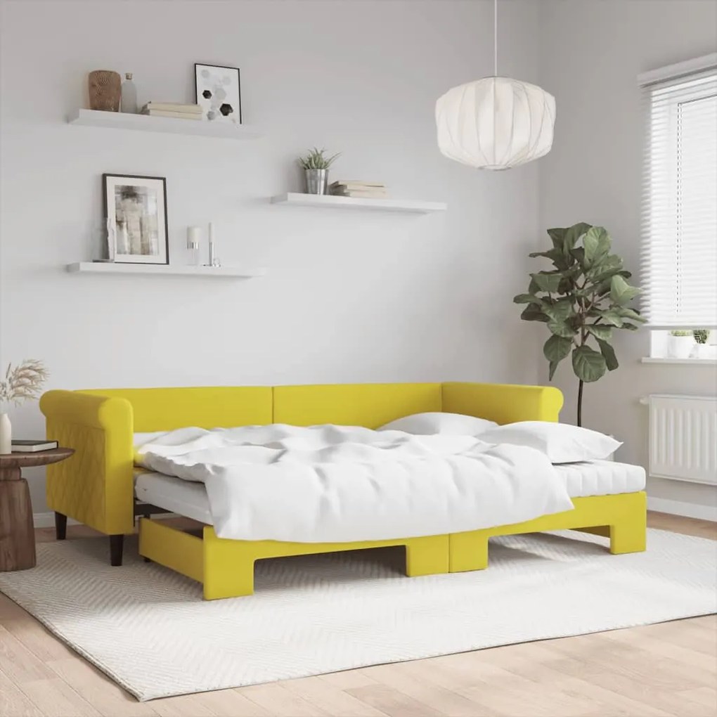 sárga kihúzható bársony heverő matraccal 80 x 200 cm