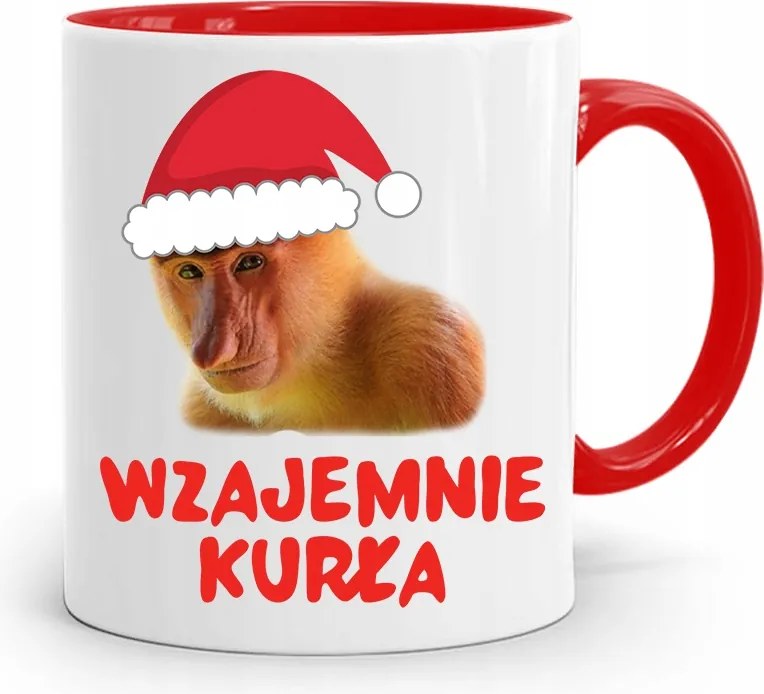 Piros Karácsonyi Bögre Mikulás Karácsonyfa Alá, fényképes nyomattal