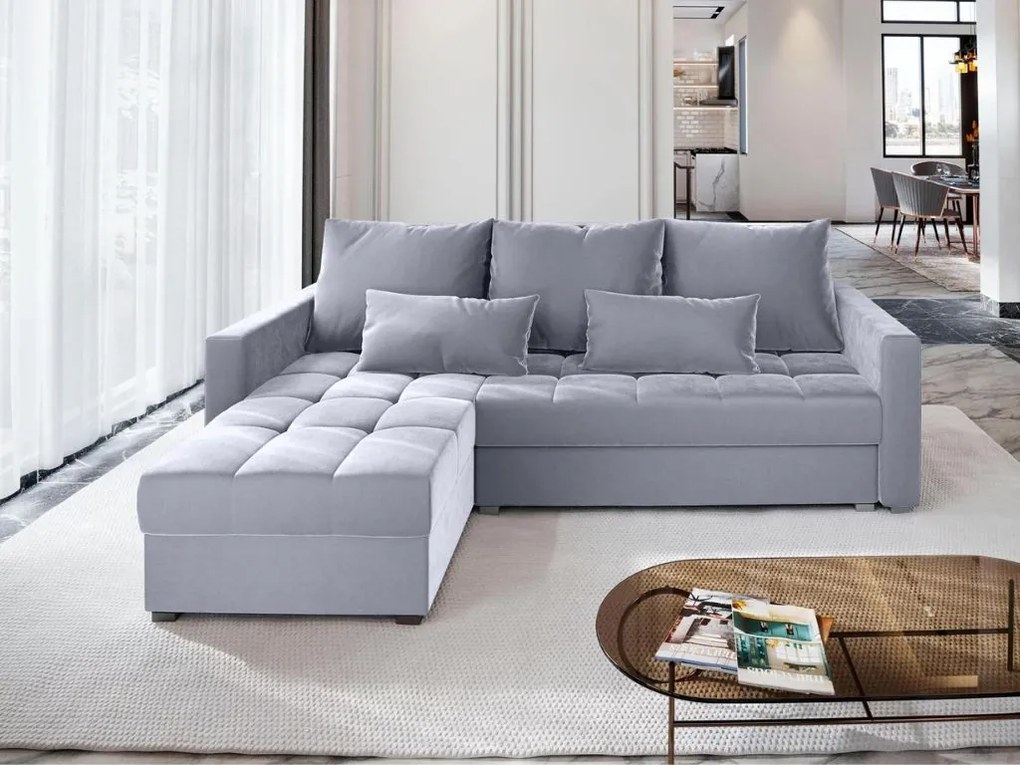 Világosszürke kihúzható sarokkanapé ZENOVA 220 x 140 cm, kétoldalas