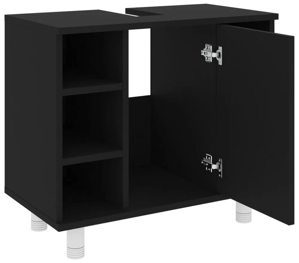 fekete szerelt fa fürdőszobaszekrény 60 x 32 x 53,5 cm
