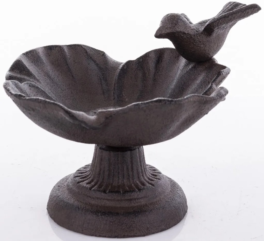 Öntöttvas madárkás barna madáritató tálka 12,5x17x15cm