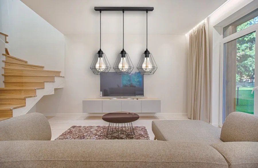 Glimex Diamond drót búrás állítható függőlámpa fekete 3x E27