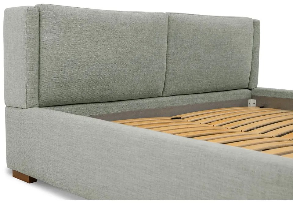 Szürke kárpitozott franciaágy ágyráccsal 140x200 cm Dreamer – Scandic