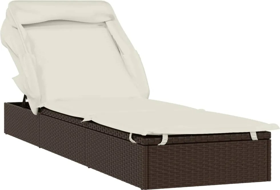 vidaXL barna polyrattan napozóágy összecsukható tetővel 213x63x97 cm
