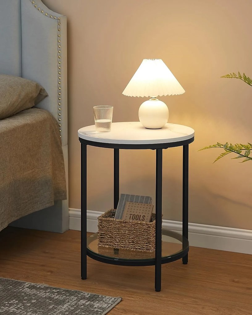 ERIC márvány mintás dohányzóasztal, 45x55cm, fekete/fehér Vasagle