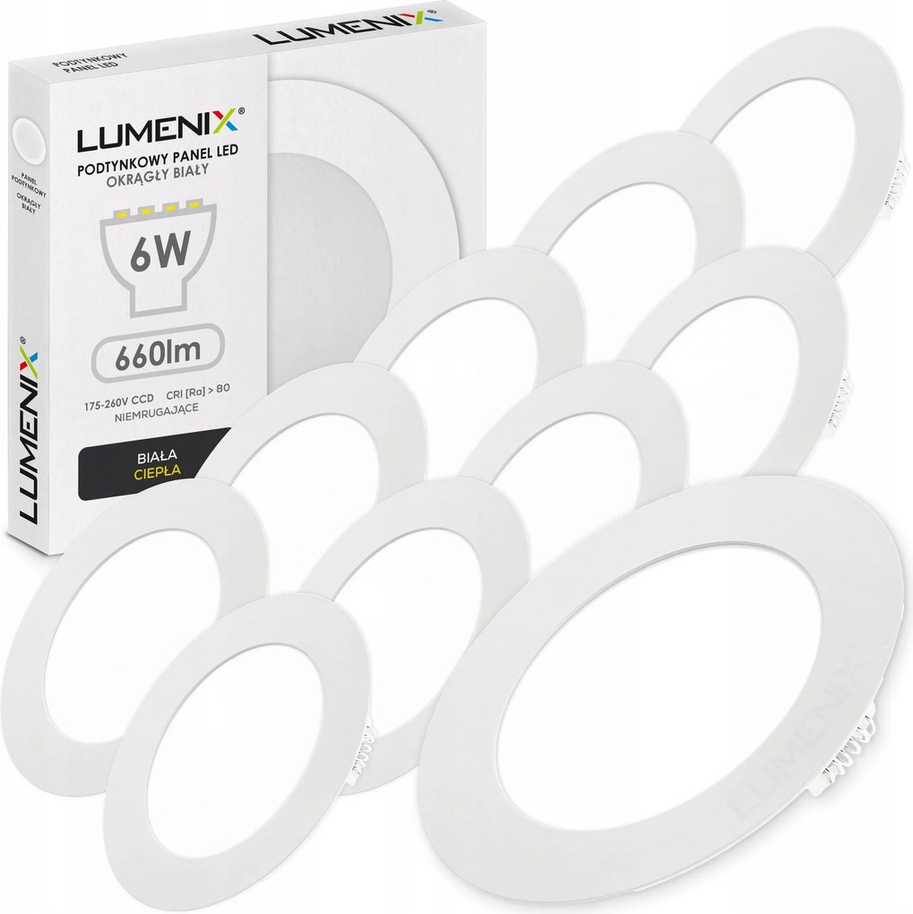 10x Panel Mennyezeti Led Süllyesztett Kerek 6W 660lm Meleg CCD Slim