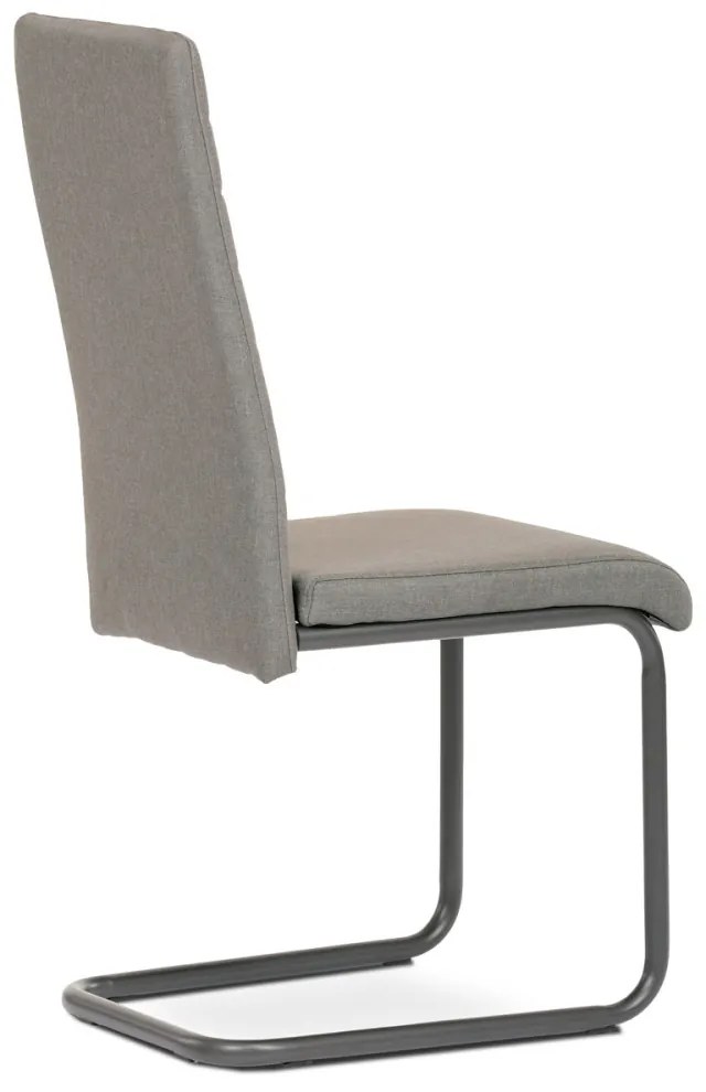 Scaun de dining cu spătar sleigh de culoare trufașă, cu tapițerie din țesătură și picioare din metal antracit. DCL-400