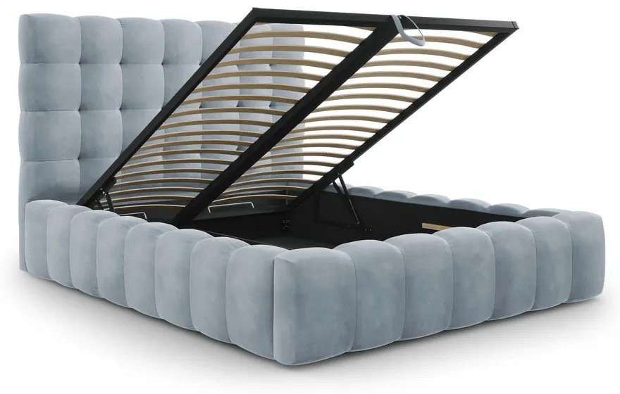 Világoskék kárpitozott franciaágy tárolóhellyel, ágyráccsal 160x200 cm Bali – Cosmopolitan Design
