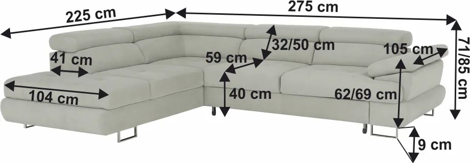 Ülőgarnitúra tárolóhellyel, világosszürke, szövet, balos, BUTON R