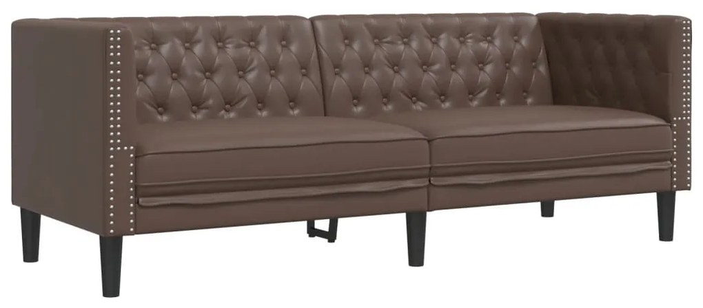 vidaXL 3 személyes barna műbőr Chesterfield kanapé