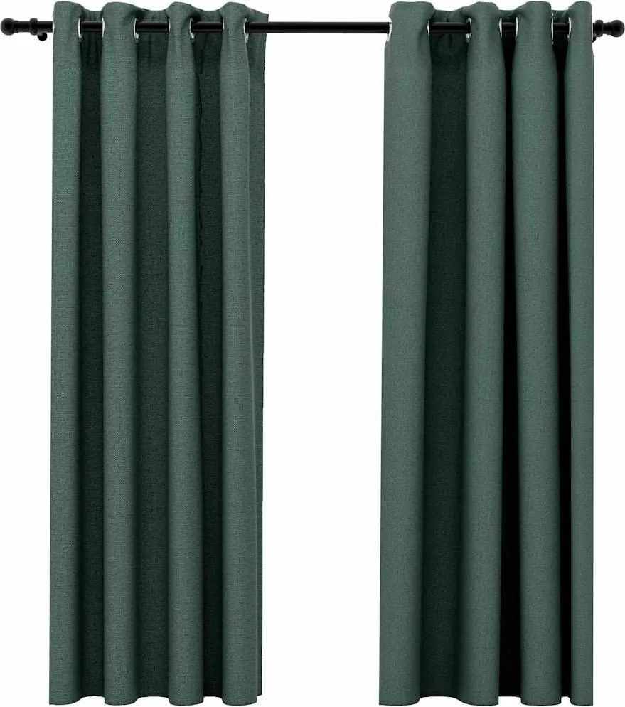 vidaXL 2 db zöld, vászonhatású sötétítőfüggöny fűzőkarikával 140 x 175 cm