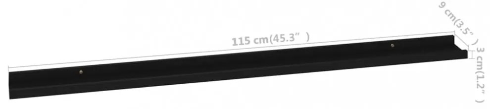 4 db fekete fali polc 115 x 9 x 3 cm