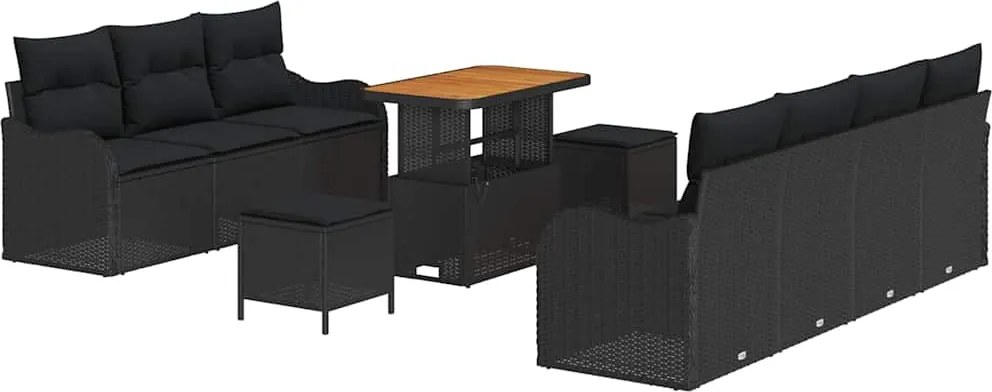 vidaXL Kerti Kanapé Szett párnával 10 pcs Fekete polirattan