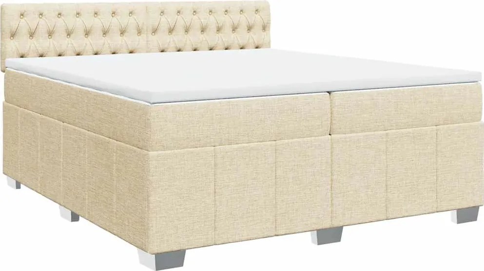 vidaXL krémszínű szövet rugós ágy matraccal 200 x 200 cm