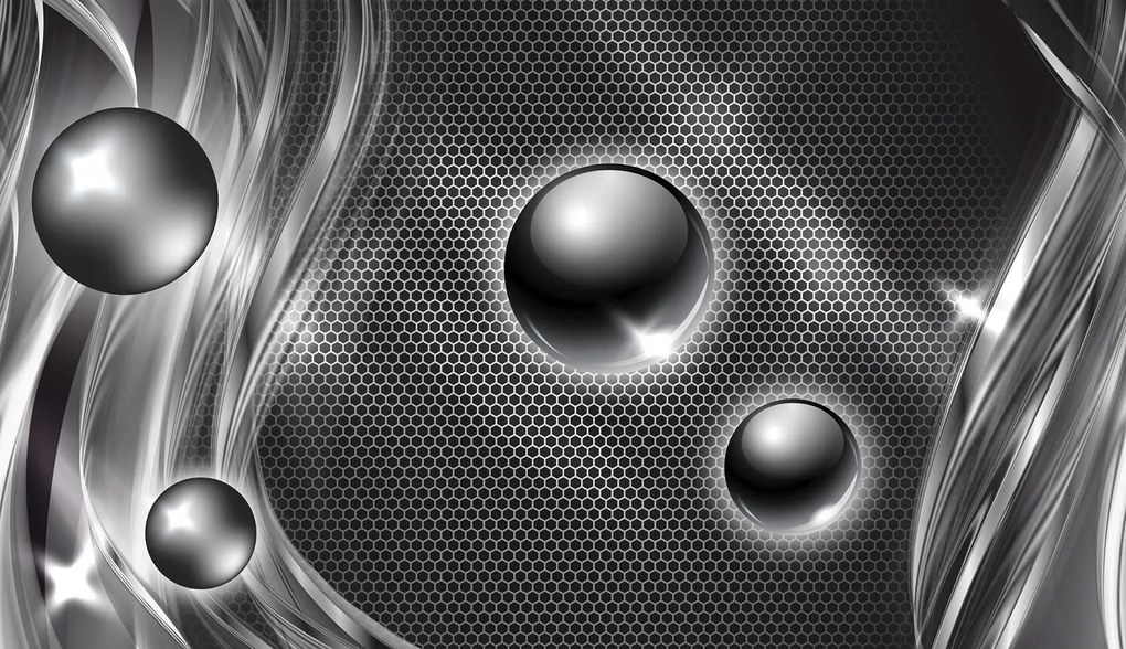 Háttérkép Fémes gömbök 3D absztrakt fekete háttér modern 520x300 +ragasztó