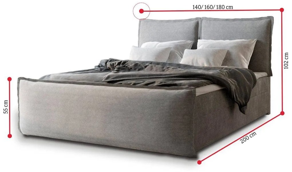 MANTA boxspring kárpitozott ágy, 160x200, poso 135