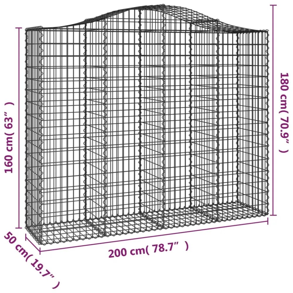 íves horganyzott vas gabion kosár 200x50x160/180 cm