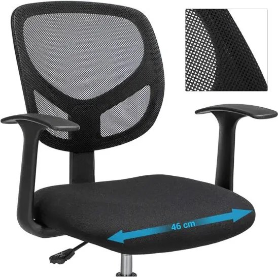 Ergonomikus irodai szék kartámaszokkal, magas forgó szék 55-75 cm ülésmagasság, fekete