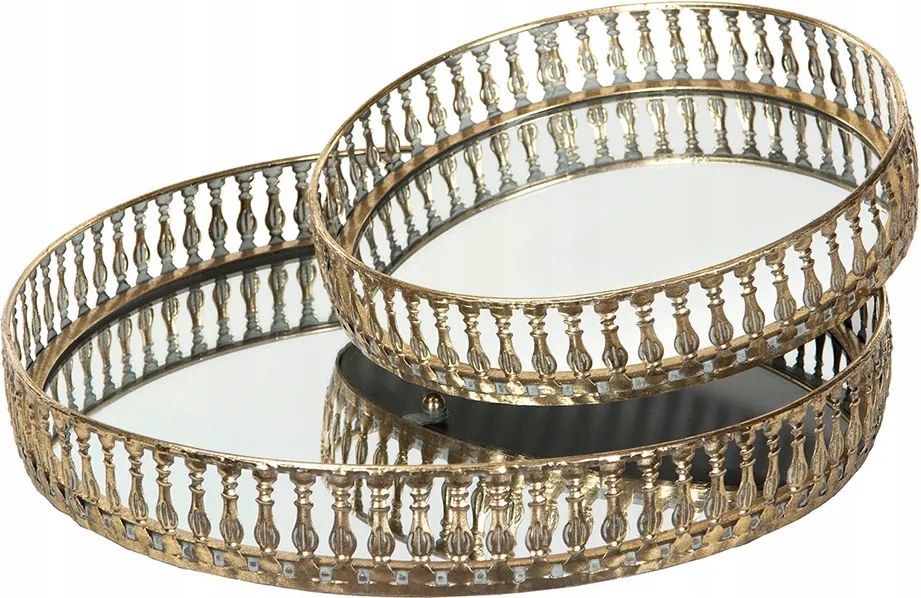 2 db Kerek Tálca Tükörrel arany retro