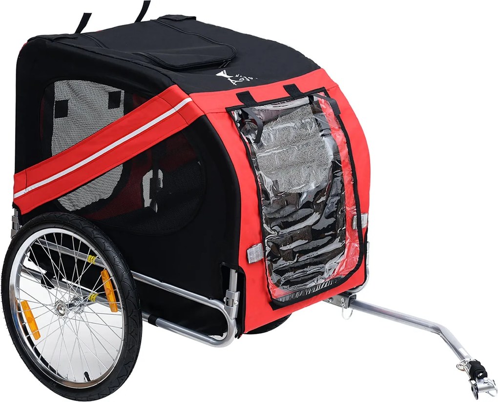 PawHut Kisállat Bicikli utánfutó 8 Reflektorral, Zászlóval, Vonóhoroggal, Acél, Vízálló Poliészter, Max. 30 Kg, 130L x 73W x 90H cm, Piros | Aosom