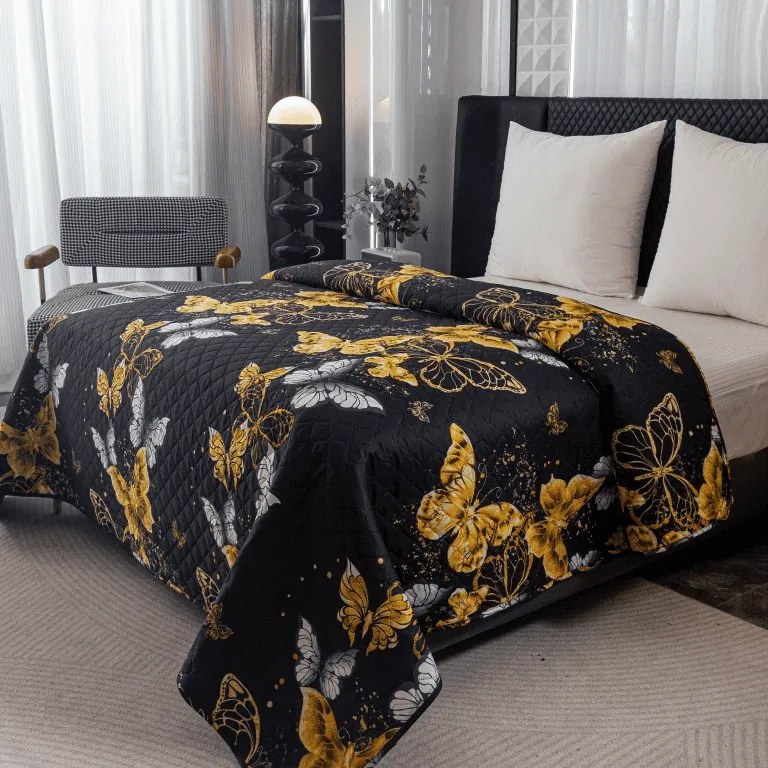 Ágytakaró GOLD BUTTERFLY fekete Méret: 170 x 210 cm