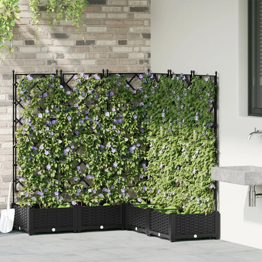 Kert Virágcserép Trellisszel 5 db Fekete 120x120x125.5 cm