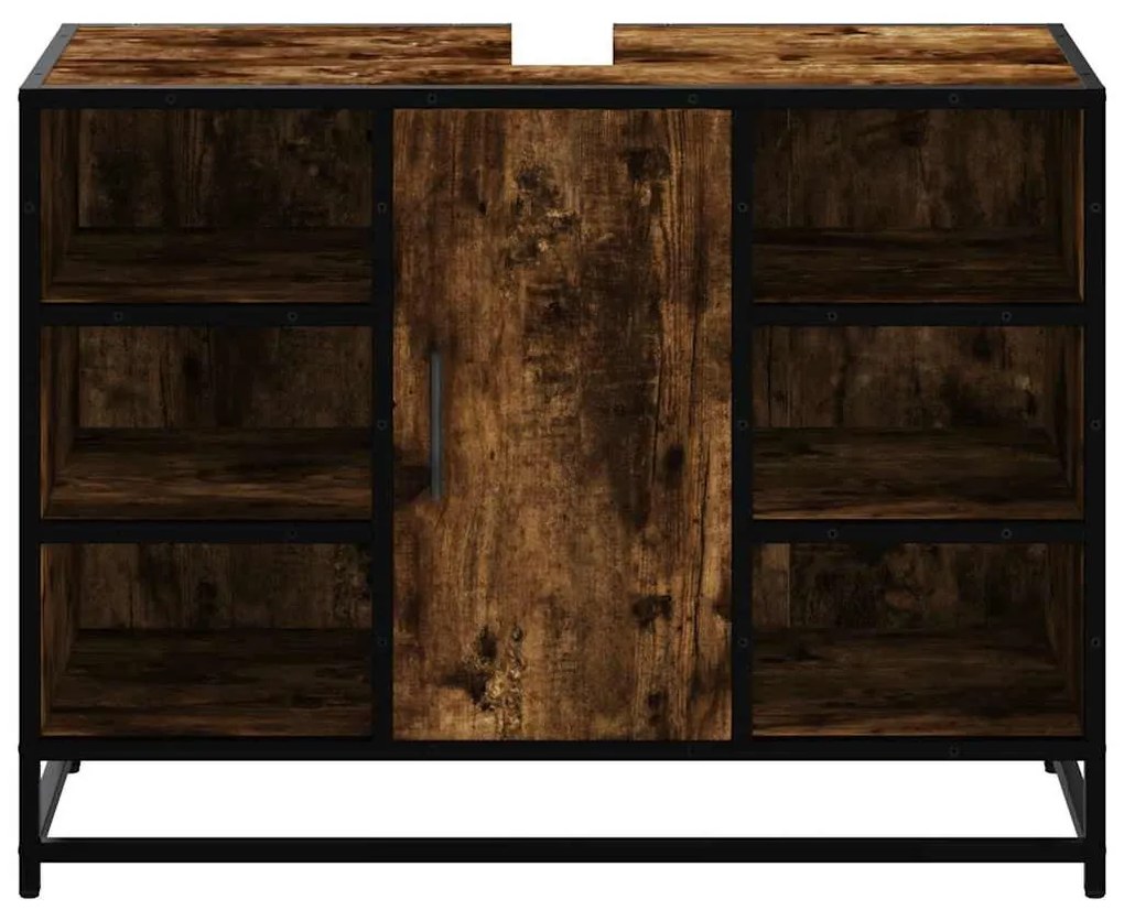 Füstös tölgy szerelt fa fürdőszobai mosdószekrény 80x33x60 cm