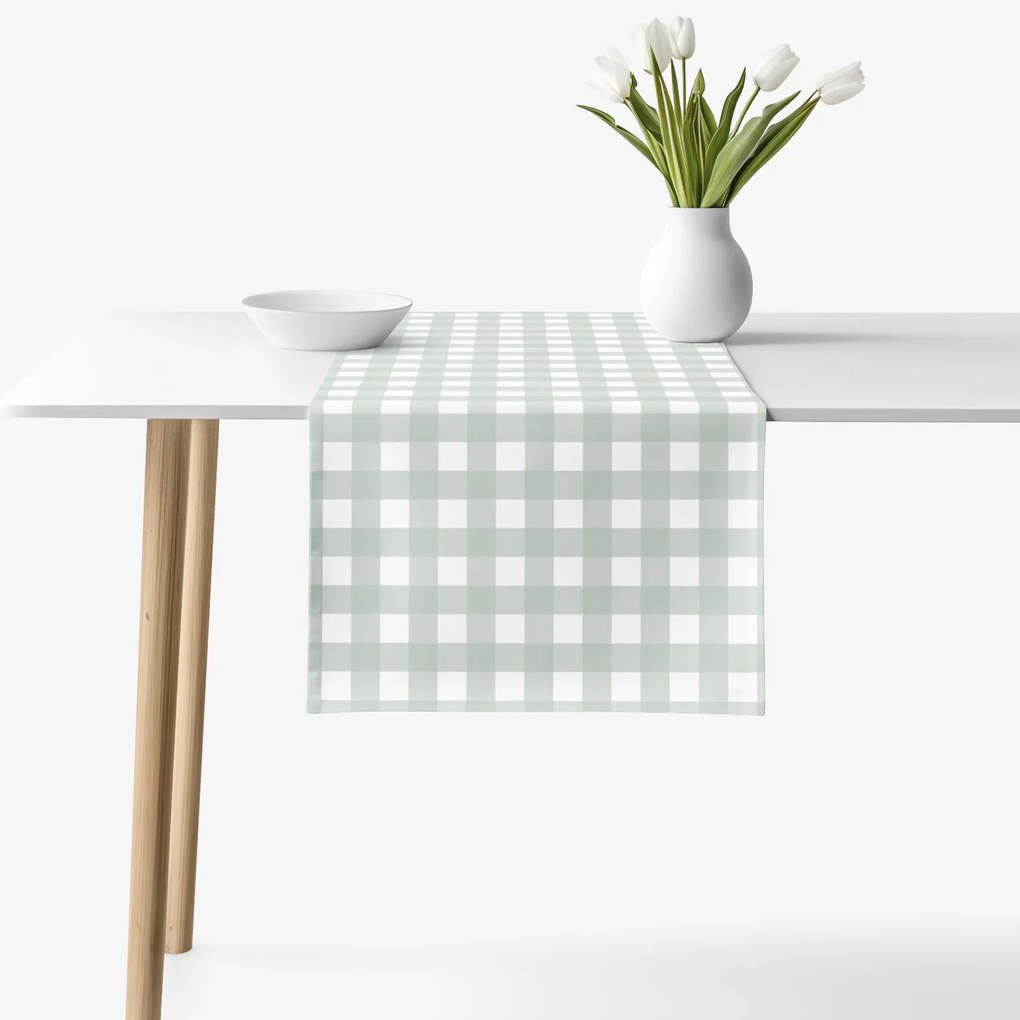Goldea pamut asztali futó - zsálya színű kockás 50x120 cm