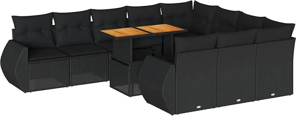 vidaXL 11 részes fekete polyrattan kerti ülőgarnitúra párnákkal