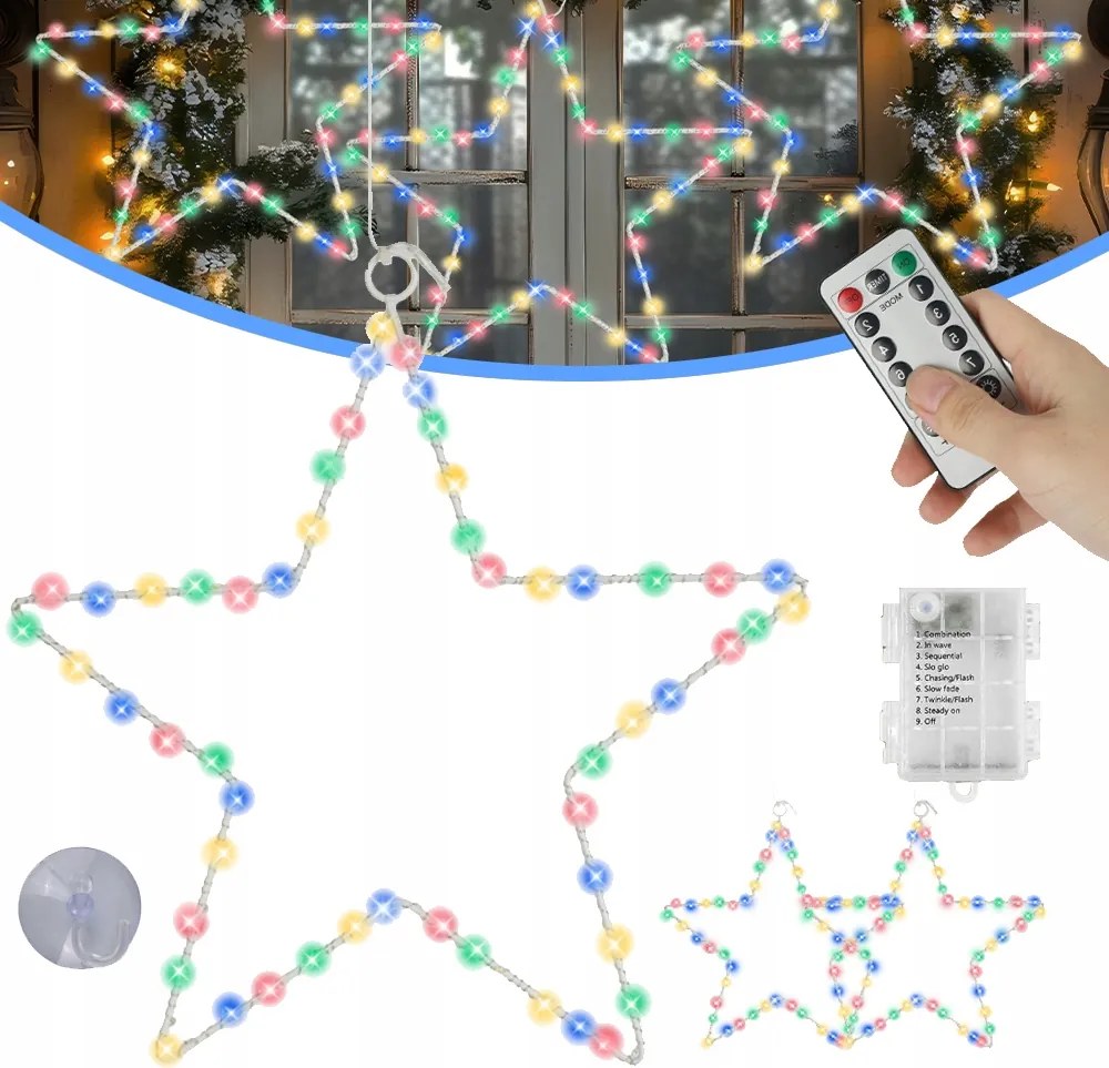 Karácsonyi ABLAKLÁMPA,3 DB,150 Led,elemes, Karácsonyi Csillagok