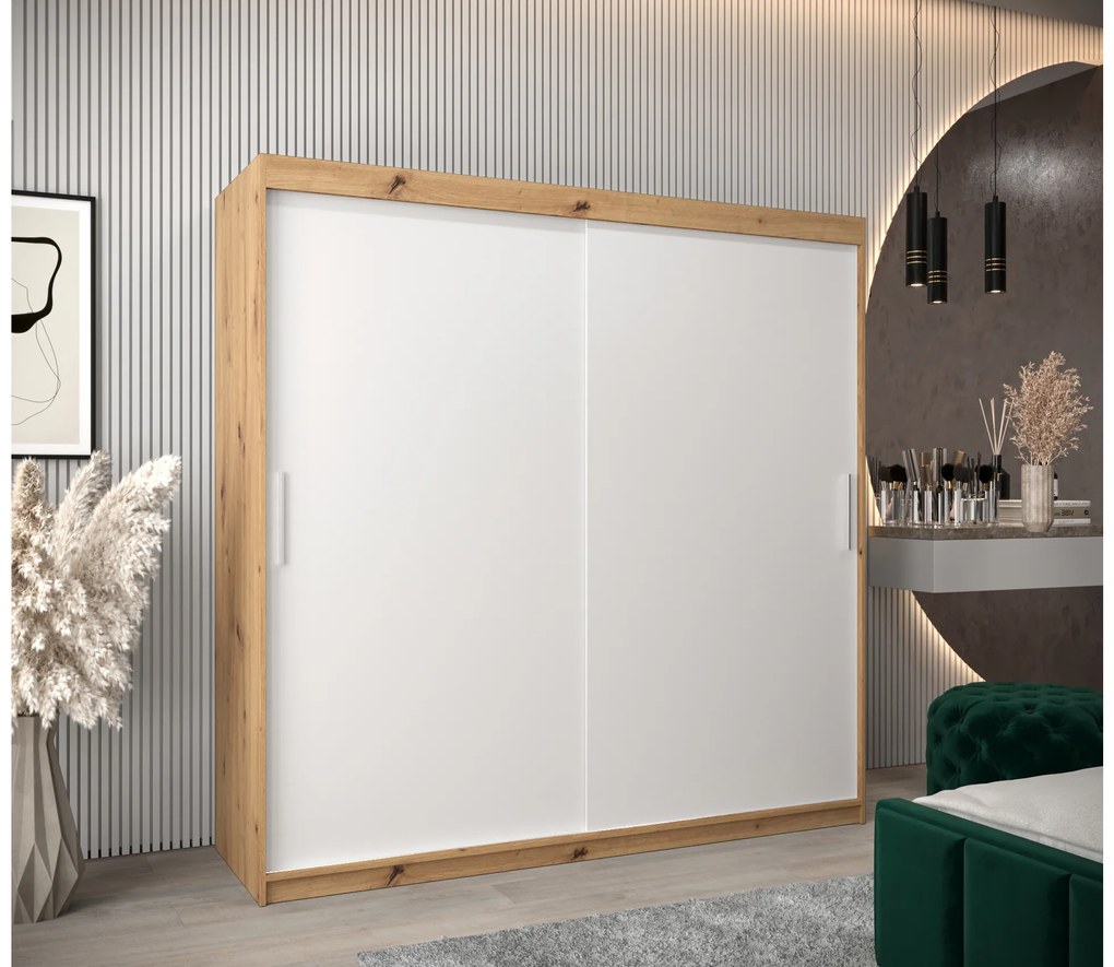 Ruhásszekrény 200 cm Toki (artisan tölgy + matt fehér). 1064853